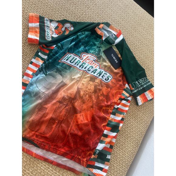 Miami Hurricanes Primal Cycling Jersey Cancer Awareness Mens Sz L Green & Orange - Picture 3 of 7